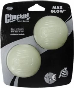 Chuckit! Max Glow Ball 2 Stuks (M) – Honden Speelgoed – Apporteren – Drijft Op Water – Stuitert – Veilig Voor Gebit – Honden Bal – Ideaal Met De Ballenwerper – Ø 7cm – Lichtgevend – Apporteerspeelgoed – Glow In The Dark