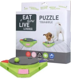 Eat Slow Live Longer Puzzel Triangle – Intelligentie Speelgoed Voor Honden – Interactief Hondenspeelgoed – Uitdagende Hondenpuzzel – Gerecyclede Materialen – Te Vullen Met Snacks – 25x25x4 Cm – Groen