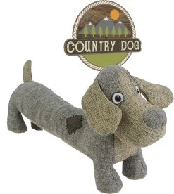 Country Dog Lucky – Honden Speelgoed – Honden Speeltje Met Piepgeluid – Honden Knuffel Gemaakt Van Duurzame Materialen – Dubbel Gestikt – Extra Lagen – Met Krakende Vulling – Voor Trek Spelletjes Of Apporteren – Grijs/Bruin – 35x18cm