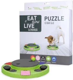 Eat Slow Live Longer Puzzel Circle – Intelligentie Speelgoed Voor Honden – Interactief Hondenspeelgoed – Uitdagende Hondenpuzzel – Gerecyclede Materialen – Te Vullen Met Snacks – 27x27x5 Cm – Groen