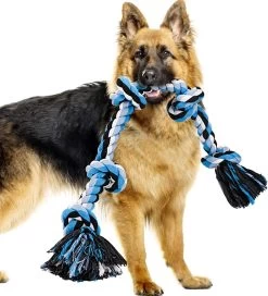 Viervoetjes – BigBoi – XXXL – Honden Touw – 100cm – 730 Gram – Honden Speelgoed – HondenSpeeltjes – Blauw/Wit/Zwart