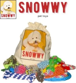 SNOWWY – 12-Delige Honden Speelgoed Set Met Luxe Canvas Opbergzak – Hondenspeeltjes – Honden Speelgoed – Ontwikkeling Hond – Honden Speeltjes Voor Kleine En Middelgrote Honden – Puppy Speelgoed Inclusief Touw/Knuffel/Bal