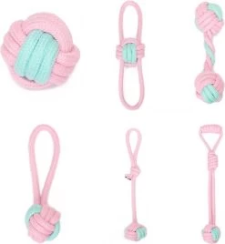 Arvona Hondenspeelgoed Set – 6 Delig – Hondenspeeltjes – Speelgoed Voor Hond – Huisdier Trektouw – Hondentouw – Puppy & Volwassen – Roze