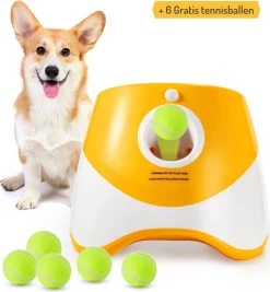 PeddyPal Ballenwerper Voor Honden- Honden Speelgoed – Ballenwerper Automatisch – Geel – Oplaadbaar – Schiet Tot 10 Meter – Gratis 6 Tennisballetjes