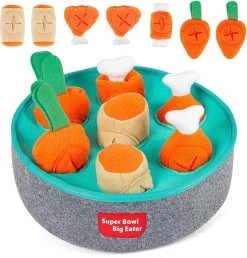 Dexus Series Snuffelkleed Hond Intelligentie Hondenspeelgoed In Komvorm, Interactief Speelgoed Met Wortel, Kippenpoot, Ham, Grijs En Blauw