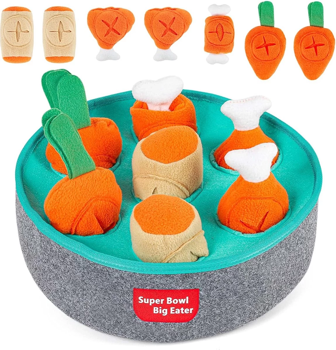 Dexus Series Snuffelkleed Hond Intelligentie Hondenspeelgoed In Komvorm, Interactief Speelgoed Met Wortel, Kippenpoot, Ham, Grijs En Blauw 3 Dexus Series Snuffelkleed Hond Intelligentie Hondenspeelgoed In Komvorm, Interactief Speelgoed Met Wortel, Kippenpoot, Ham, Grijs En Blauw