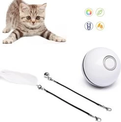 NIEUW – Labi – Speelgoed Kat/Hond – Interactief Rollende Bal – Led – USB – Wit