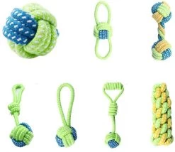 Arvona Hondenspeelgoed Set – 7 Delig – Hondenspeeltjes – Speelgoed Voor Hond – Huisdier Trektouw – Hondentouw – Puppy & Volwassen – Groen