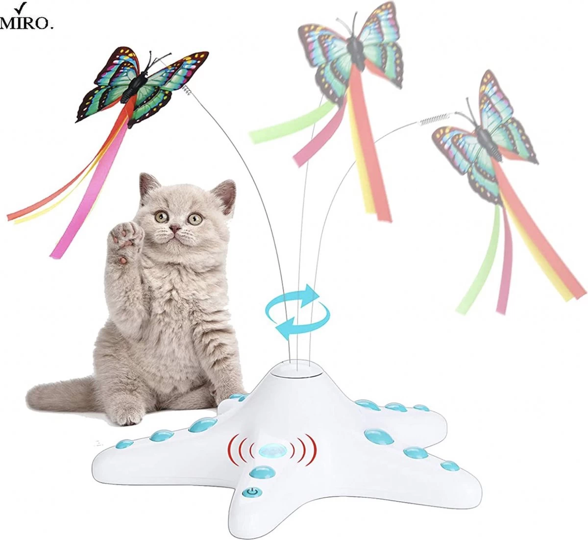 MIRO Zeester Katten & Kittens Speelgoed – Roterend – 2 Verschillende Vlinders – Met Slimme Sensor – Antislip Onderkant – Aan & Uit Knop 3 MIRO Zeester Katten & Kittens Speelgoed – Roterend – 2 Verschillende Vlinders – Met Slimme Sensor – Antislip Onderkant – Aan & Uit Knop