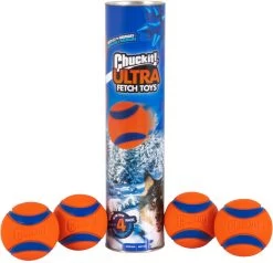 Chuckit! Ultra Ball Feestdagen Set – Honden Speelgoed – Apporteren – Drijft Op Water – Stuitert – Veilig Voor Gebit – Honden Bal – Ideaal Met De Chuckit! Ballenwerper – Oranje/Blauw – Apporteerspeelgoed – 4-Pack