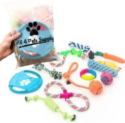 All 4 Pets Supply® Honden Speelgoed Set Geschikt Voor Puppy’s T/m Middelgrote Honden – 12 Stuks – Hondenspeeltjes – Intelligentie – Touw – Flostouw – Bijtring – Bal