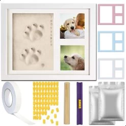 PIXETOOL Fotolijst Kleiafdruk – Gipsafdruk – Pootafdruk Hond – Puppy Speelgoed – Cadeau Voor Man – Cadeau Voor Vrouw – 3D Collage – 54 Extra Letters