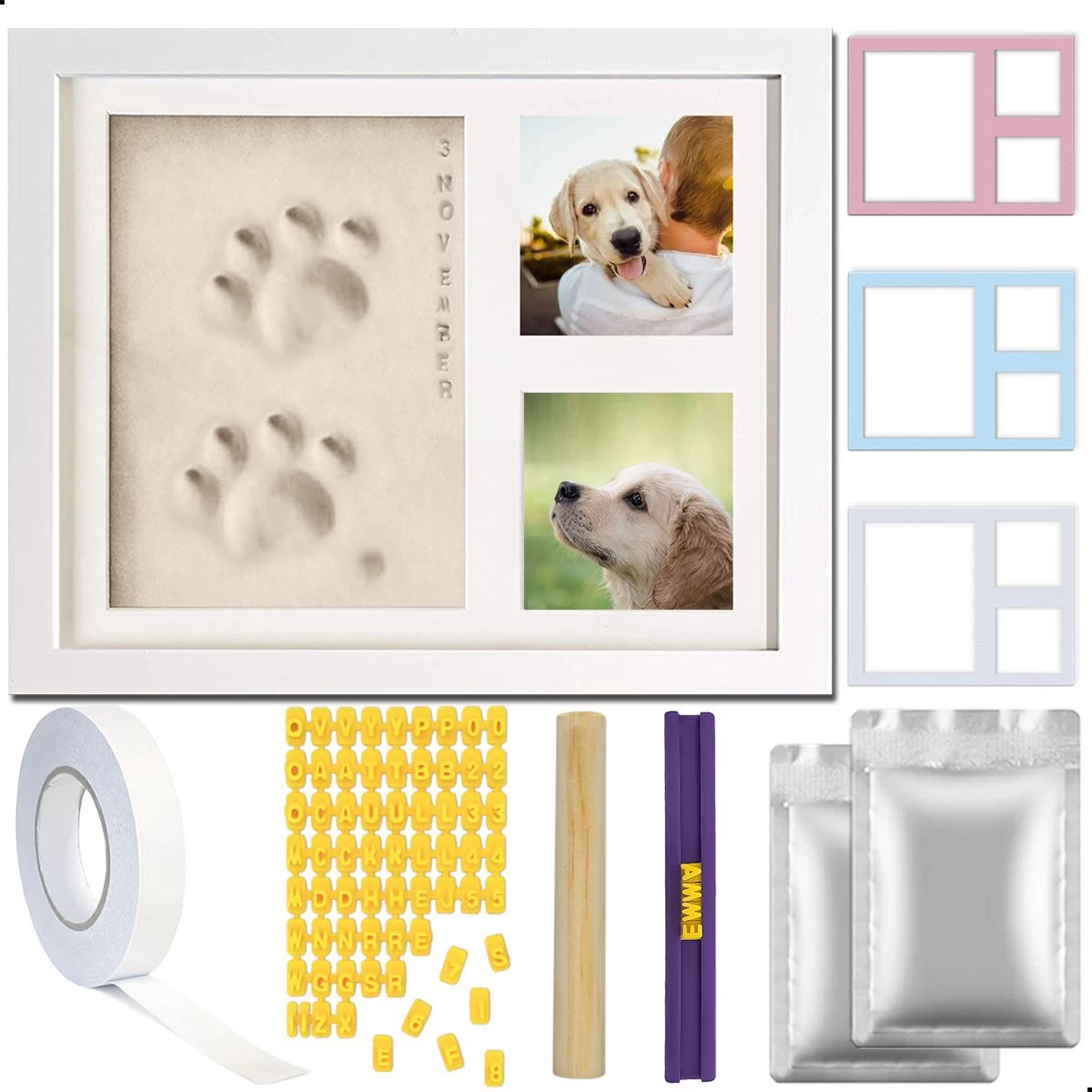 PIXETOOL Fotolijst Kleiafdruk – Gipsafdruk – Pootafdruk Hond – Puppy Speelgoed – Cadeau Voor Man – Cadeau Voor Vrouw – 3D Collage – 54 Extra Letters 3 PIXETOOL Fotolijst Kleiafdruk – Gipsafdruk – Pootafdruk Hond – Puppy Speelgoed – Cadeau Voor Man – Cadeau Voor Vrouw – 3D Collage – 54 Extra Letters