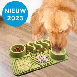 FURTASTIC® Multifunctionele Snuffelmat Hond 4-in-1 – 31x21cm – Likmat Hond – Siliconen Snuffelmat – Anti Schrokbak Hond En Kat – Slow Feeder – Voerbak Hond – Drinkbak Hond – Honden Speelgoed – Puppy Speelgoed – Groen