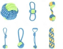 Arvona Hondenspeelgoed Set – 7 Delig – Hondenspeeltjes – Speelgoed Voor Hond – Huisdier Trektouw – Hondentouw – Puppy & Volwassen – Blauw