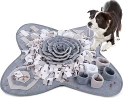 Snuffeltapijt Voor Honden, Ruiken, Trainen, Intelligent Speelgoed, Voermat, Trainingsmat Voor Huisdieren, Honden En Katten, IE081 (71 X 71 Cm, Grijs En Wit)