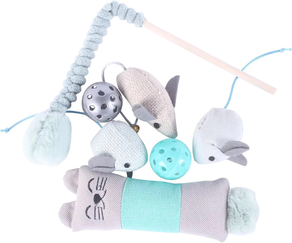 Kattenspeelgoed – 7-delig – Kattenspeeltjes – Blauw – Intelligentie – Speelgoed Voor Katten – Kattenhengel – Speelmuisjes – Kattenspeeltjes