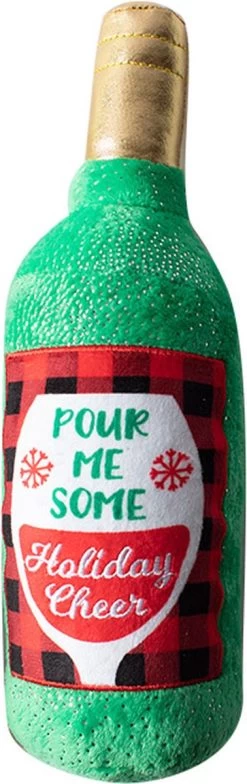 Petshop By Fringe Studio – 314094 – Glass Of Cheer – Kerst – Hondenspeelgoed – Hondenspeeltje – Honden Speelgoed – Speelgoed Voor Honden – Speelgoed Voor Dieren – Speelgoed Hond – Fles – Piepspeelgoed – Pluche Speelgoed Hond – Hondenknuffel