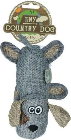 Country Dog Tiny Nelly – Honden Speelgoed – Honden Speeltje Met Piepgeluid – Speeltje Met Krakend Materiaal – Honden Knuffel Gemaakt Van Duurzame Materialen – Dubbel Gestikt – Extra Lagen – Voor Trek Spelletjes Of Apporteren – Grijs/Blauw – 24cm