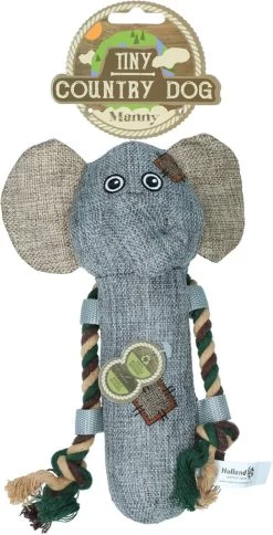 Country Dog Tiny Manny – Honden Speelgoed – Honden Speeltje Met Piepgeluid – Honden Knuffel Gemaakt Van Duurzame Materialen – Dubbel Gestikt – Extra Lagen – Voor Trek Spelletjes Of Apporteren – Grijs/Blauw – 25cm