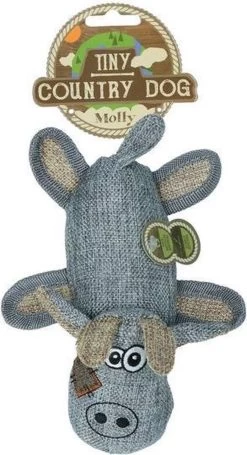 Country Dog Tiny Molly – Honden Speelgoed – Honden Speeltje Met Piepgeluid – Honden Knuffel Gemaakt Van Duurzame Materialen – Dubbel Gestikt – Extra Lagen – Voor Trek Spelletjes Of Apporteren – Grijs/Blauw – 17cm