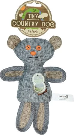 Country Dog Tiny Stitch – Honden Speelgoed – Honden Speeltje Met Piepgeluid – Honden Knuffel Gemaakt Van Duurzame Materialen – Dubbel Gestikt – Extra Lagen – Voor Trek Spelletjes Of Apporteren – Grijs/Blauw – 20cm