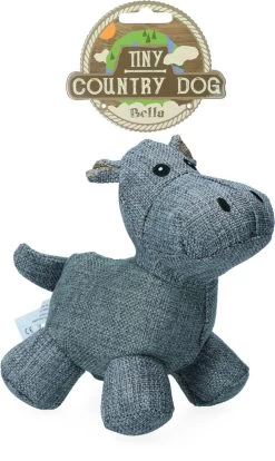 Country Dog Tiny Bella – Honden Speelgoed – Honden Speeltje Met Piepgeluid – Honden Knuffel Gemaakt Van Duurzame Materialen – Dubbel Gestikt – Extra Lagen – Voor Trek Spelletjes Of Apporteren – Grijs/Blauw – 16x16cm