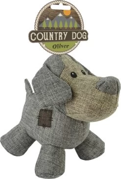 Country Dog Oliver – Honden Speelgoed – Honden Speeltje Met Piepgeluid – Honden Knuffel Gemaakt Van Duurzame Materialen – Dubbel Gestikt – Extra Lagen – Voor Trek Spelletjes Of Apporteren – Grijs – 21x21cm
