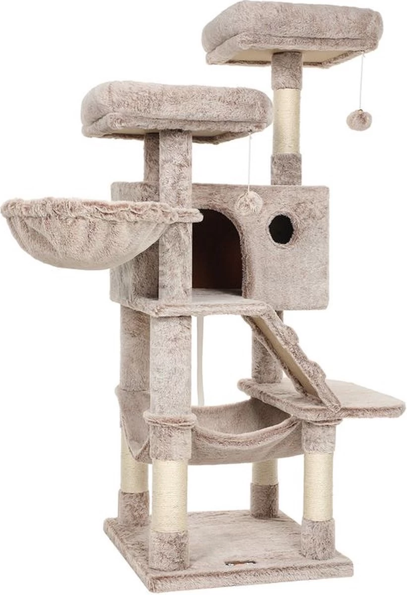 Rootz Krabpaal – Krabpaal – Kattentoren – Kattenkrabpaal – Krabpaal Met Zachte Hoes – Krabpaal Met Speelgoed – Lichtbruin – 49 X 49 X 135 Cm