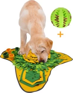 Snuffelmat 70x70cm Inclusief Rubberen Massage Bal & E-book – Speelmat Hond – Denkspel Hond – Puppy Speelgoed – Anti Schrok Mat – Honden Snoepjes – Cadeau Tip