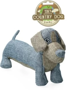 Country Dog Lucky – Honden Speelgoed – Honden Speeltje Met Piepgeluid – Honden Knuffel Gemaakt Van Duurzame Materialen – Dubbel Gestikt – Extra Lagen – Voor Trek Spelletjes Of Apporteren – Grijs/Blauw – 30x15cm