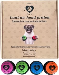 ESSENTIALS73 Honden Praat Buttons – Honden Training – 4 Stuks – Praten – Hondenspeeltje – Hond – Opneembare Knoppen – Hondentraining – Huisdier – Honden Speelgoed – Intelligentie – Hondenspeelgoed